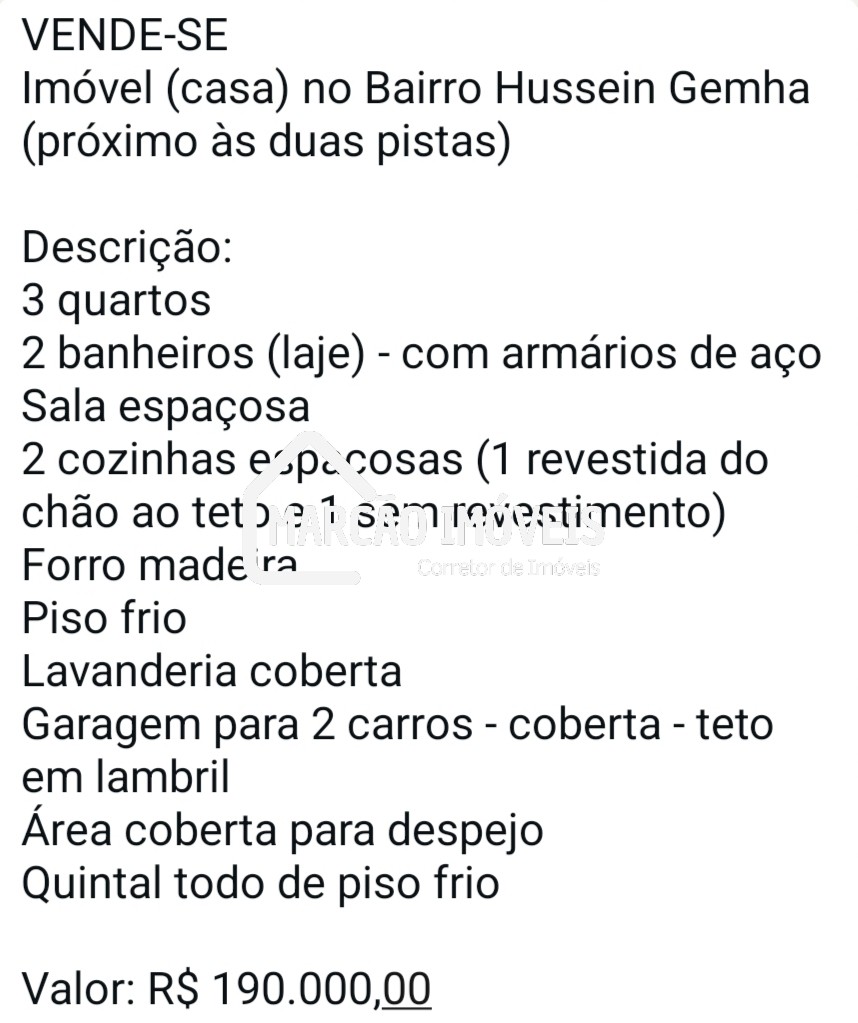 Vendo bairro Hussein genha 190